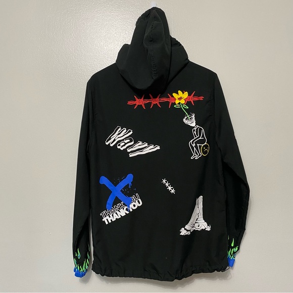 Rue 21 No Luck Forever Young Graphic Hoodie Anorak Windbreaker Jacket Mens Small - Picture 16 of 17